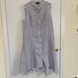 Donna Karan Asymmetrical Black and White Striped Dress